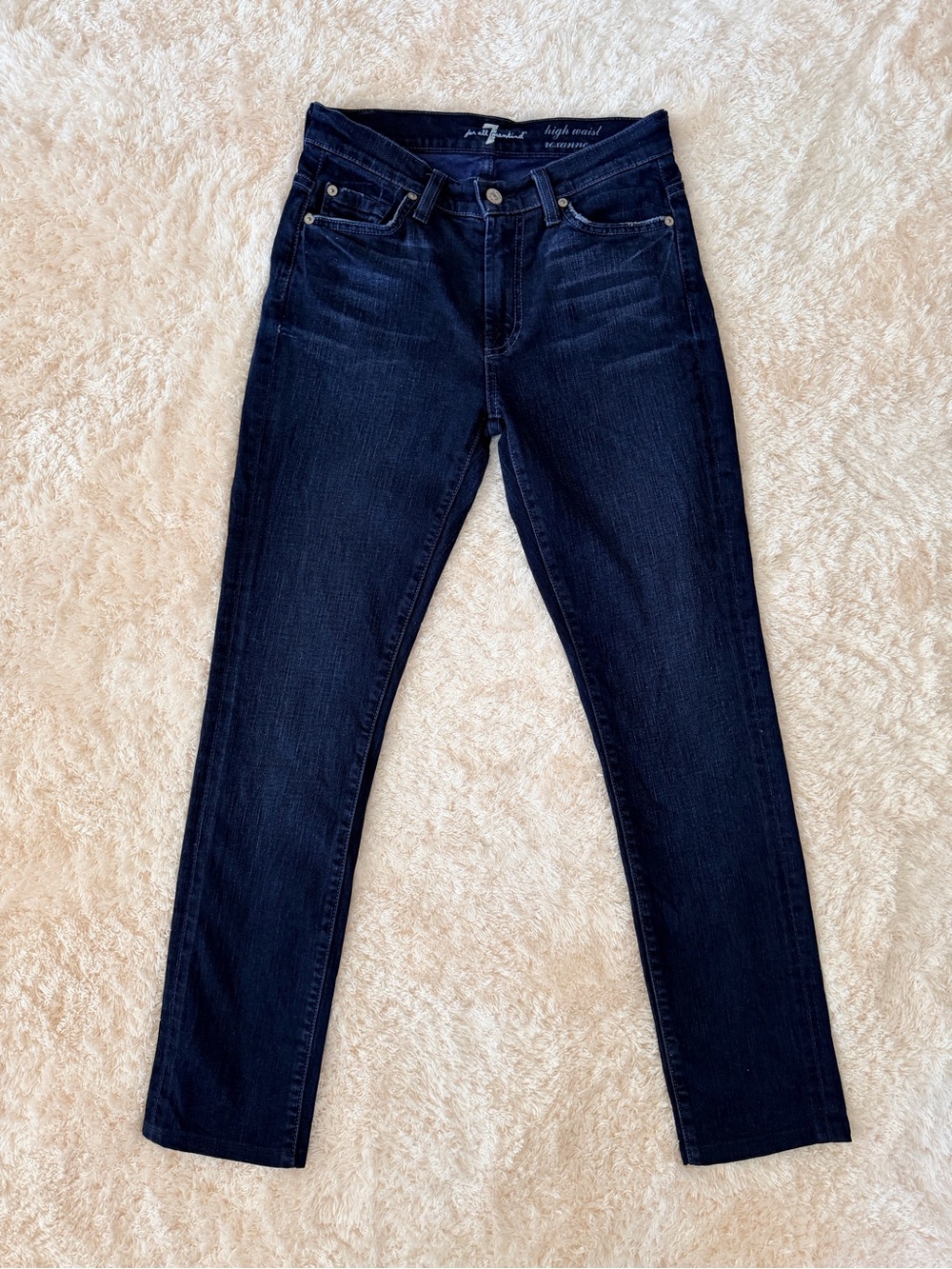 7 for all Mankind Roxanne high waist skinny jeans distressed dark blue wash 26